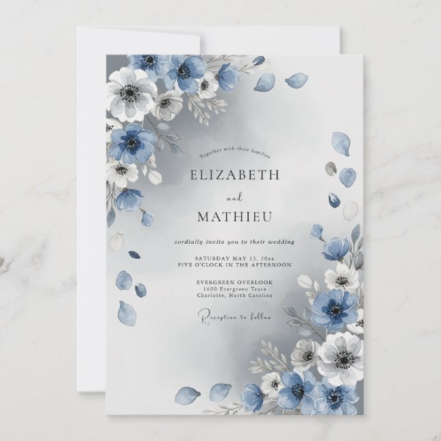 Dusty Blue Radiant Winter Wedding Invitation (Front)