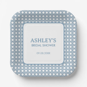 Dusty Blue Rattan Custom Bridal Shower Paper Plate