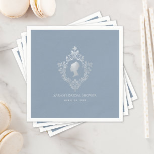Dusty Blue Regency Lady Ornate Crest Bridal Shower Napkin
