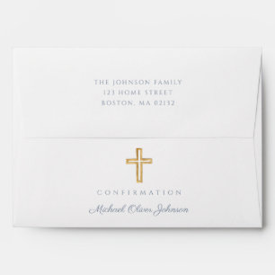 Dusty Blue Religious Cross Boy Confirmation Envelope