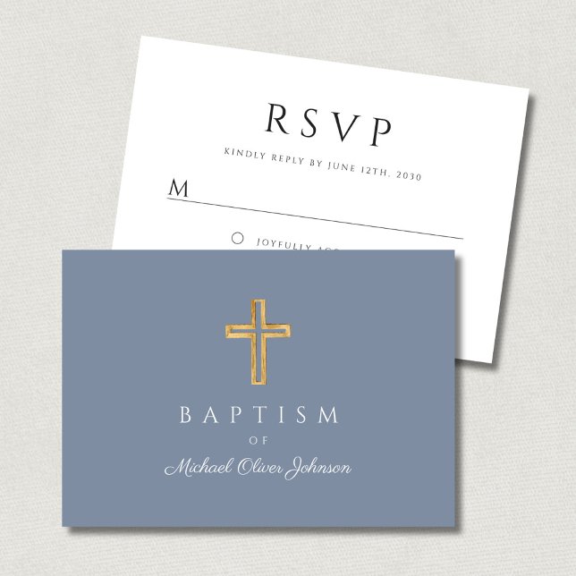 Dusty Blue Religious Wood Cross Boy Baptism  RSVP Card (Dusty Blue Religious Wood Cross Boy Baptism RSVP Card)