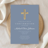 Dusty Blue Religious Wood Cross Boy Confirmation