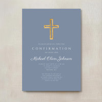 Dusty Blue Religious Wood Cross Boy Confirmation