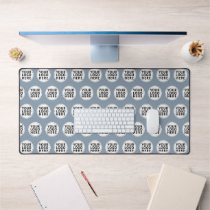 Dusty Blue Repeating Business Logo Desk Mat