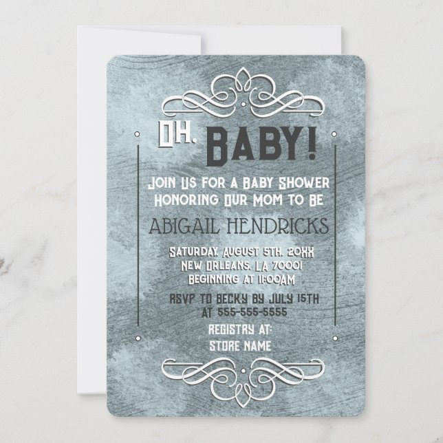 Dusty Blue Retro Art Deco Style Baby Shower  Invitation (Front)