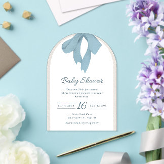 Dusty Blue Ribbon Bow Baby Shower Invitation Arch