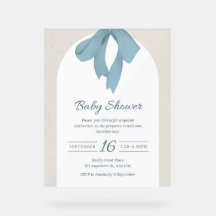Dusty Blue Ribbon Bow Baby Shower Invitation Arch