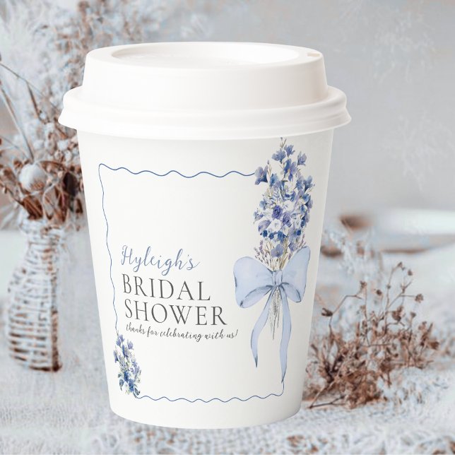 Dusty Blue Ribbon Bow Calla Lily Bridal Shower Paper Cups (Creator Uploaded)