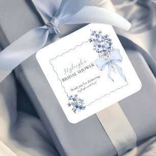 Dusty Blue Ribbon Bow Calla Lily Bridal Shower  Square Sticker