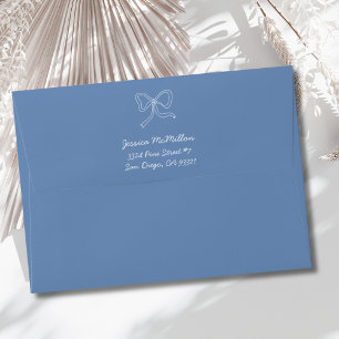 Dusty Blue Ribbon Coquette Bow Return Address Envelope