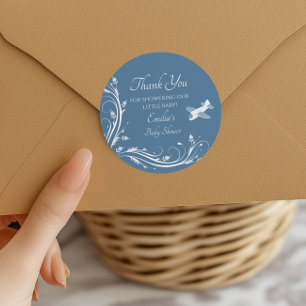 Dusty Blue Rocking Horse Baby Shower Thank You Classic Round Sticker