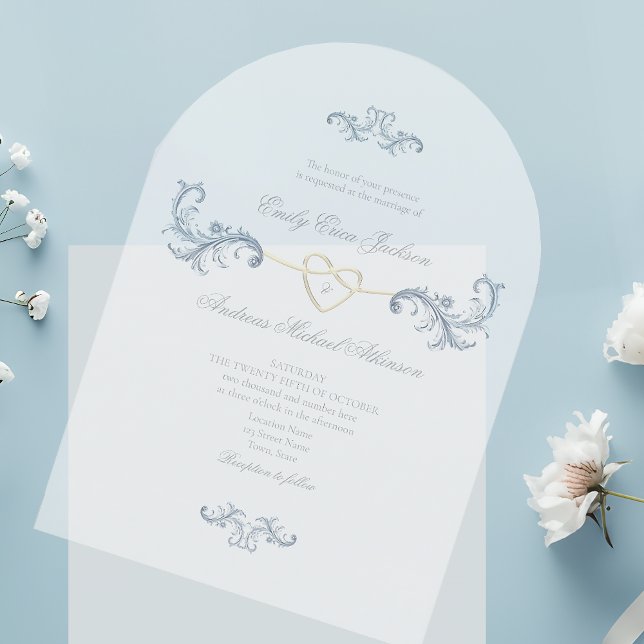 Dusty Blue Rococo Classic Wedding Acrylic Invitations (Creator Uploaded)