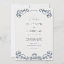 Dusty Blue Rococo Revival Wedding Invitation