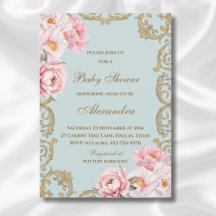 Dusty Blue Rococo Vintage Floral Baby Shower