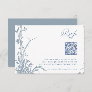 Dusty Blue Romantic Botanical Arch Garden Wedding RSVP Card