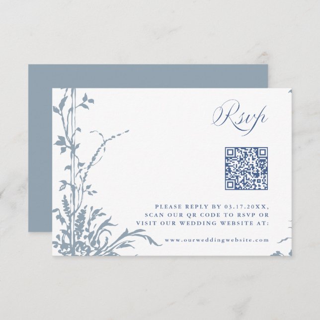 Dusty Blue Romantic Botanical Arch Garden Wedding RSVP Card (Front/Back)