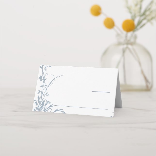 Dusty Blue Romantic Botanical Garden Wedding Place Card (Front)