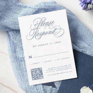 Dusty Blue Romantic Calligraphy Wedding QR Code  RSVP Card