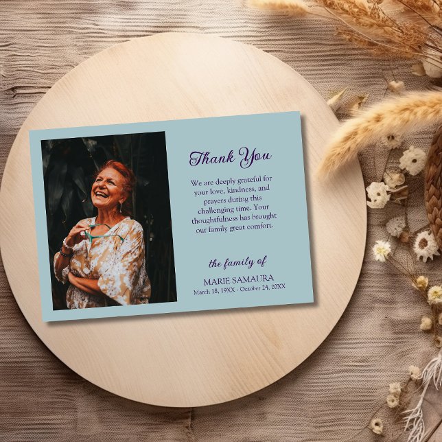 Dusty Blue Romantic Customize Photo Funeral  Thank You Card (Creator Uploaded)