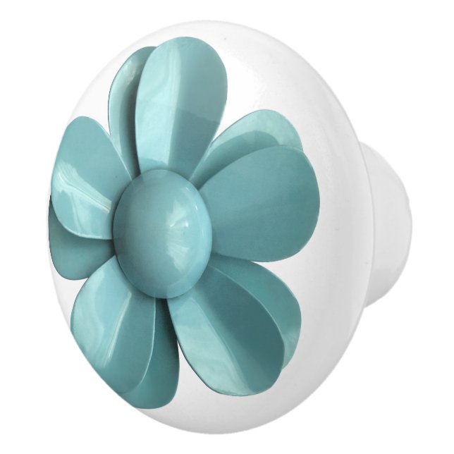 Dusty Blue Romantic Daisy Blossom Hippie Flower Ceramic Knob (Right)