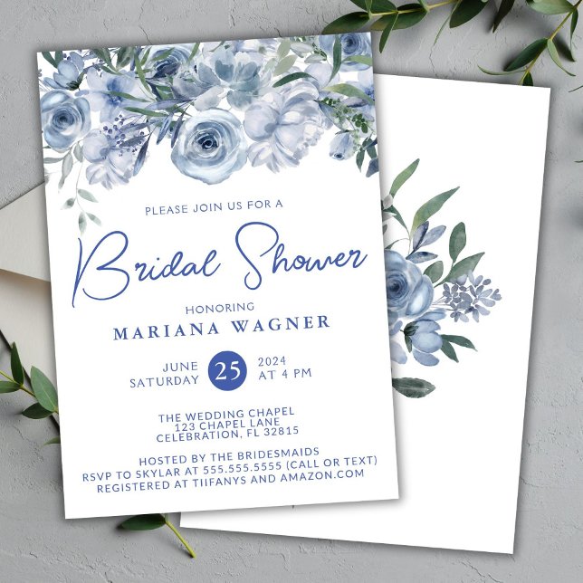 Dusty Blue Romantic Floral Bridal Shower Invitation (Creator Uploaded)
