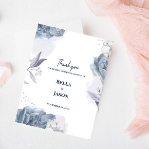 Dusty Blue Romantic Floral Wedding Thank You Postcard