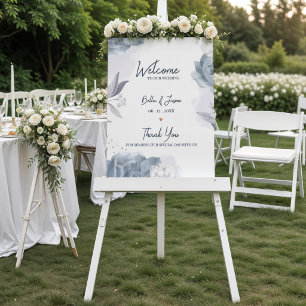 Dusty Blue Romantic Floral Wedding Welcome Poster