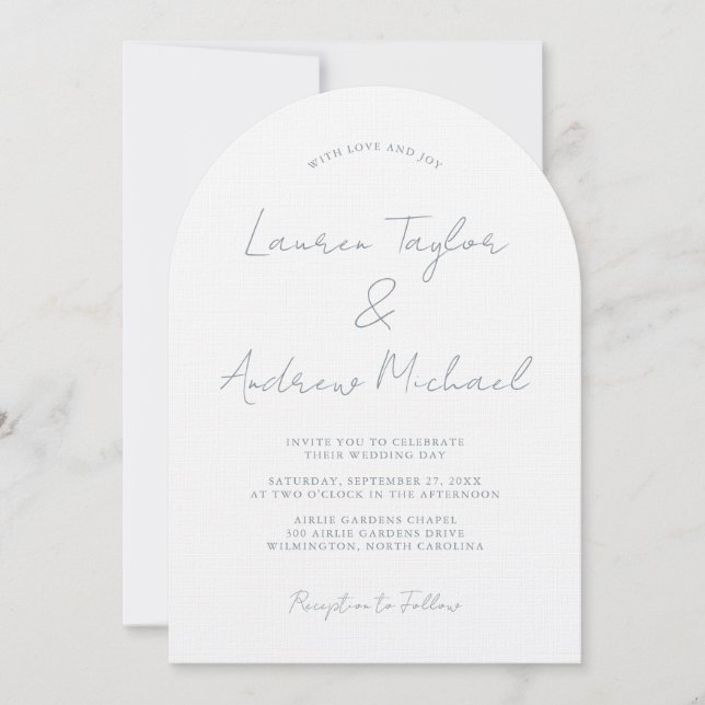 Dusty Blue Romantic Modern Arch Wedding Invitation (Front)