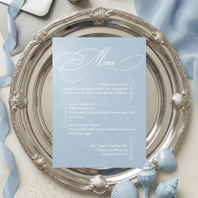 Dusty Blue Romantic Wedding Menu Card (Creator Uploaded)