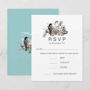 Dusty Blue Romantic Woodpecker Love Birds RSVP Invitation