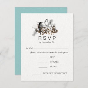 Dusty Blue Romantic Woodpecker Love Birds RSVP Invitation