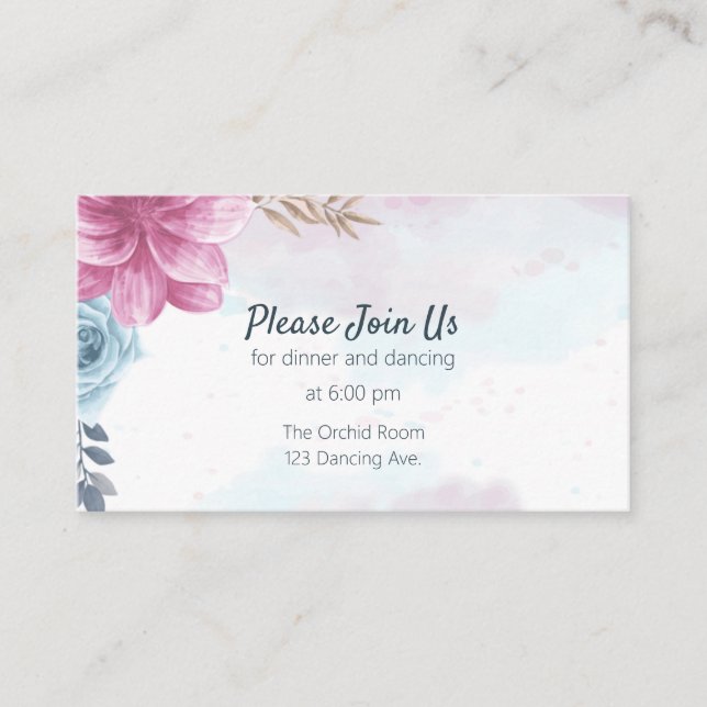 Dusty Blue Rose and Pink Floral Enclosure Card (Front)