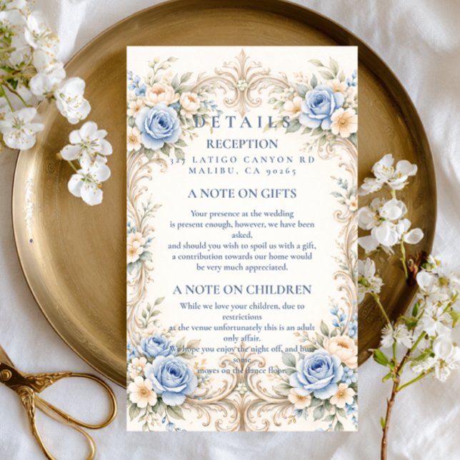 Dusty Blue Rose Baroque Wedding Enclosure Card (Creator Uploaded)