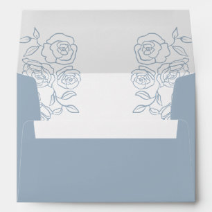 Dusty Blue Rose Botanical Wedding Line Art Floral Envelope