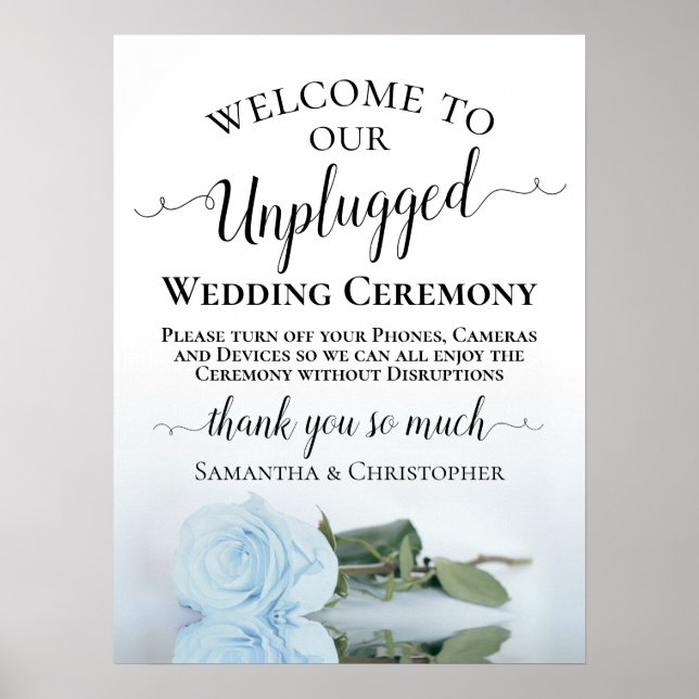 Dusty Blue Rose Chic Unplugged Wedding Ceremony Poster (Front)