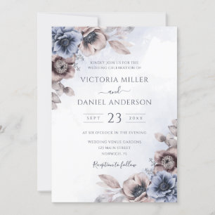 Dusty Blue Rose Floral Botanical Wedding Invitation
