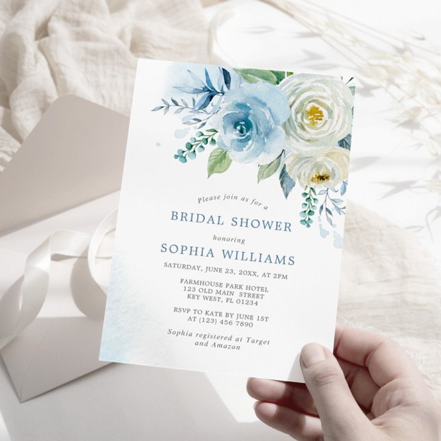 Dusty Blue Rose Floral Bridal Shower Invitation (Creator Uploaded)