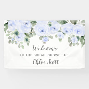 Dusty Blue Rose Floral Bridal Shower Welcome Banner