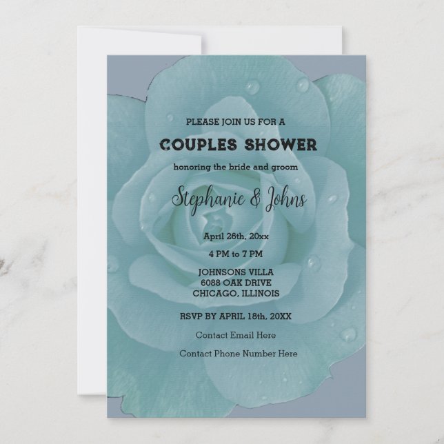Dusty Blue Rose Floral Couple Shower Cool Wedding Invitation (Front)