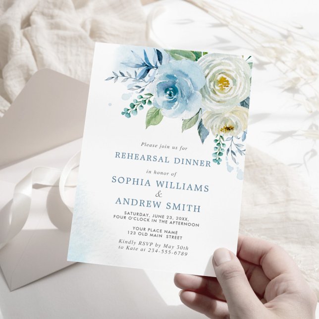 Dusty Blue Rose Floral Rehearsal Dinner Invitation (Creator Uploaded)