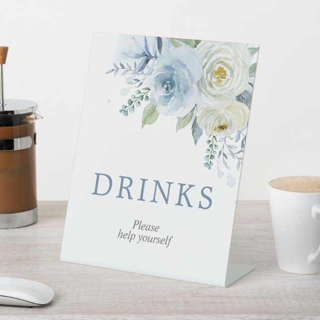 Dusty Blue Rose Floral Shower Drinks Sign (In SItu)