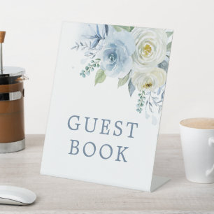 Dusty Blue Rose Floral Shower Guest Book Sign
