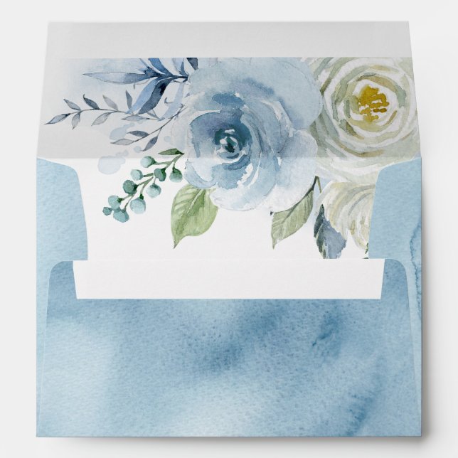 Dusty Blue Rose Floral Wedding  Envelopes (Back (Bottom))