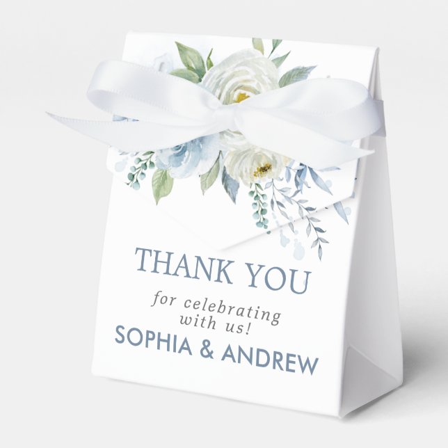 Dusty Blue Rose Floral Wedding Favour Box (Front Side)