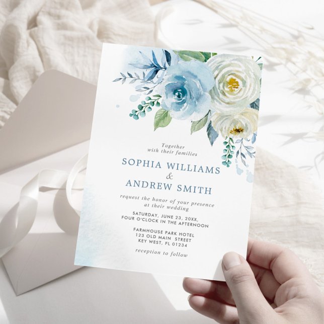 Dusty Blue Rose Floral Wedding Invitation (Creator Uploaded)