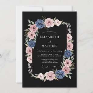 Dusty Blue Rose Flourish Wedding Invitation