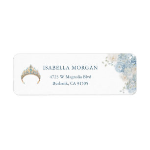 Dusty Blue Rose Flowers Tiara Quinceanera Return Address Label