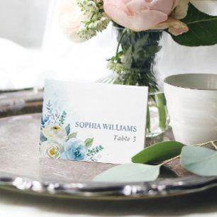 Dusty Blue Rose Flowers Wedding Table Card