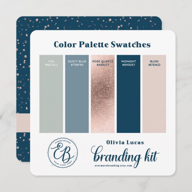 Dusty Blue & Rose Gold Colour Palette Swatch Card (Front/Back)