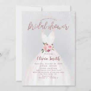 Dusty Blue Rose Gold Elegant Dress Bridal Shower Invitation